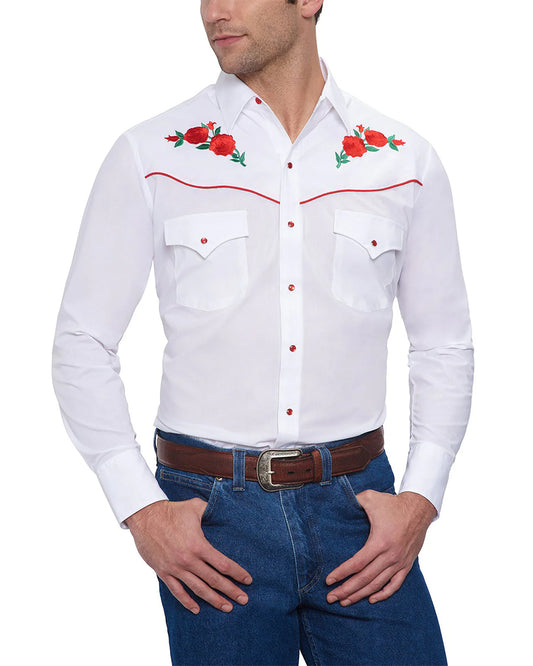 Men's Rose Embroidery Western Snap Shirt