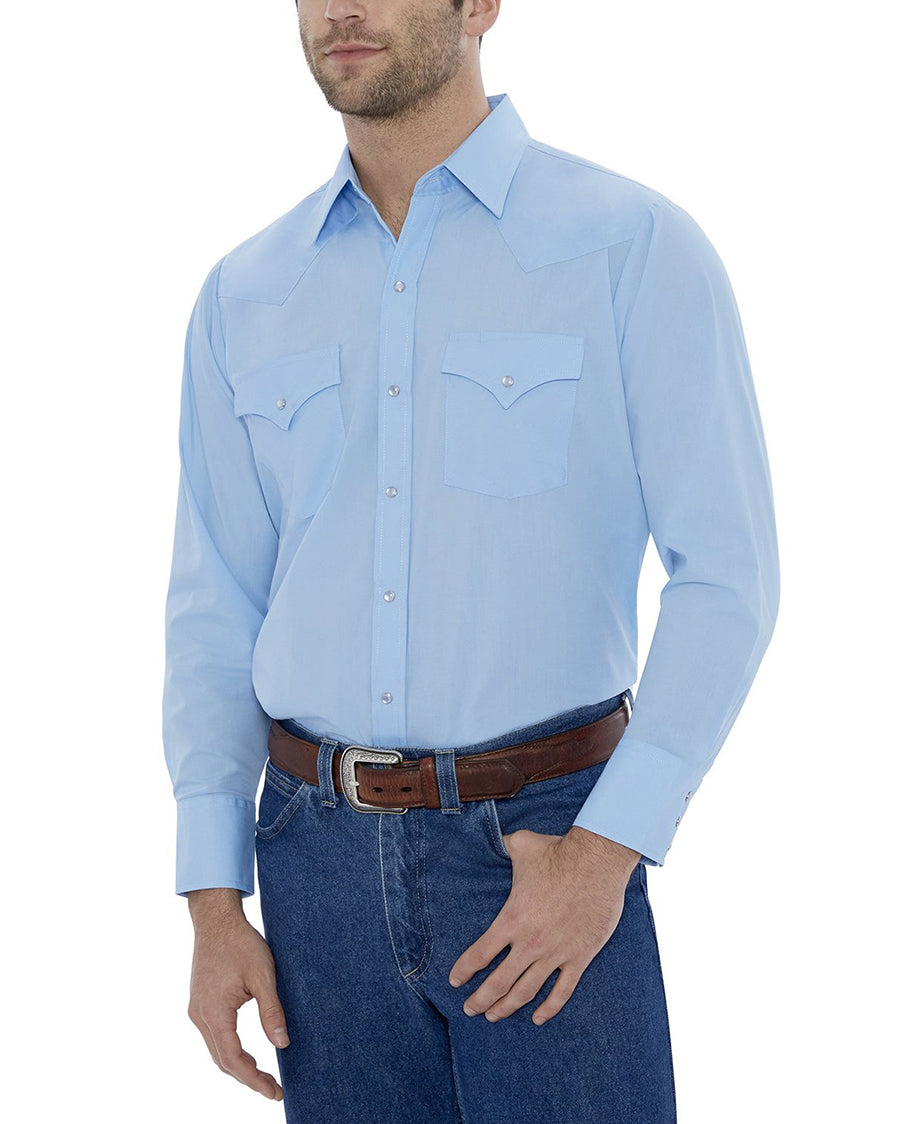 Men's Long Sleeve Solid Western Snap Shirt