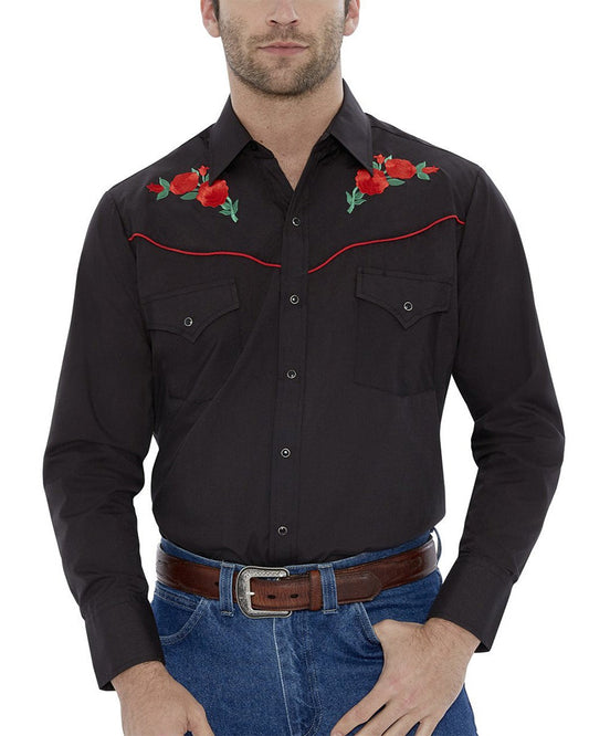 Men's Rose Embroidery Western Snap Shirt