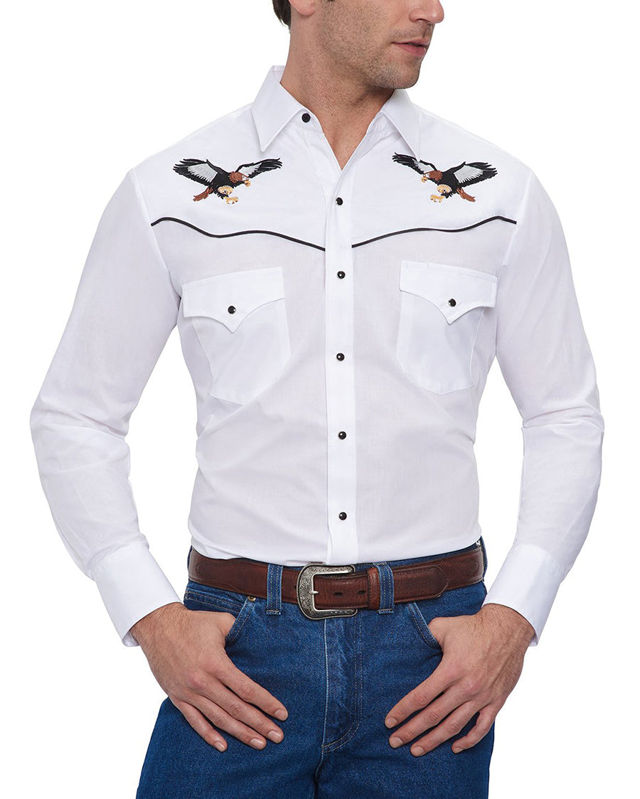 Men's Long Sleeve Eagle Embroidery Western Snap Shirt
