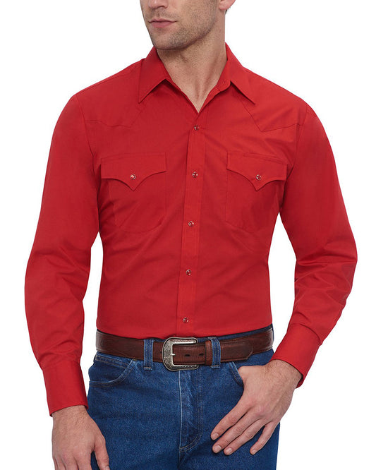 Men's Long Sleeve Solid Western Snap Shirt