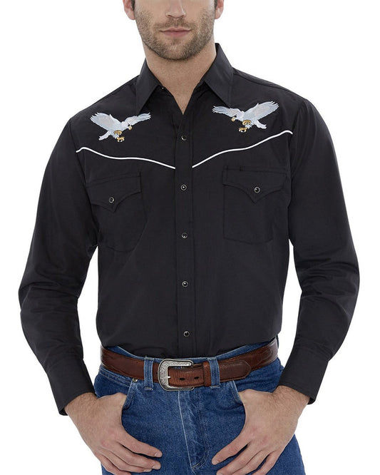 Men's Long Sleeve Eagle Embroidery Western Snap Shirt