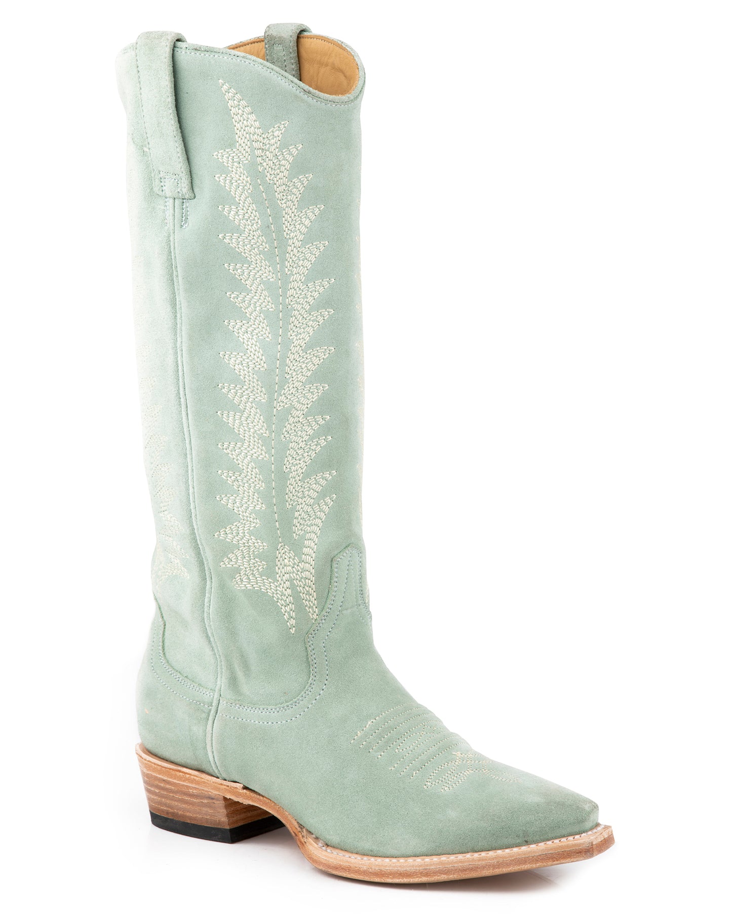 Women's Aqua Suede Vamp And 15" Shaft Western Boots - 12-021-6115-1298 Bu by Stetson from Skip’s Western Outfitters | KAR-12-021-6115-1298 BU-060-M
