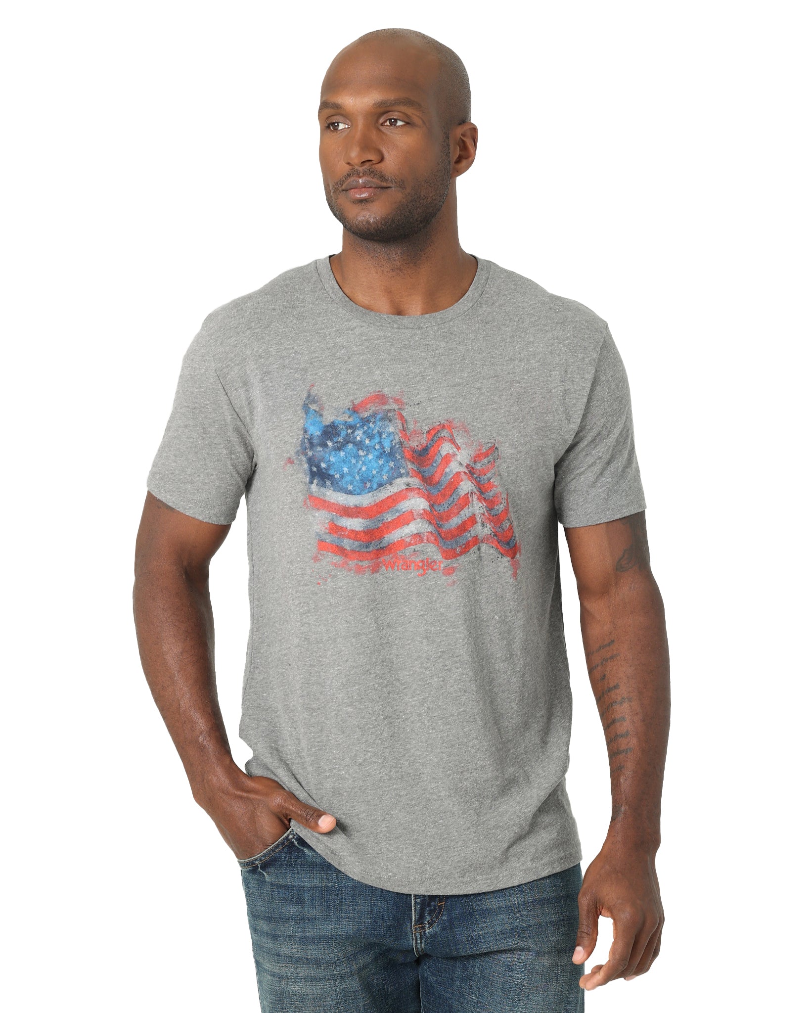 Men's Graphic Flag Short Sleeve T-Shirt by Wrangler from Skip’s Western Outfitters | WRA-112318439-S-GREY
