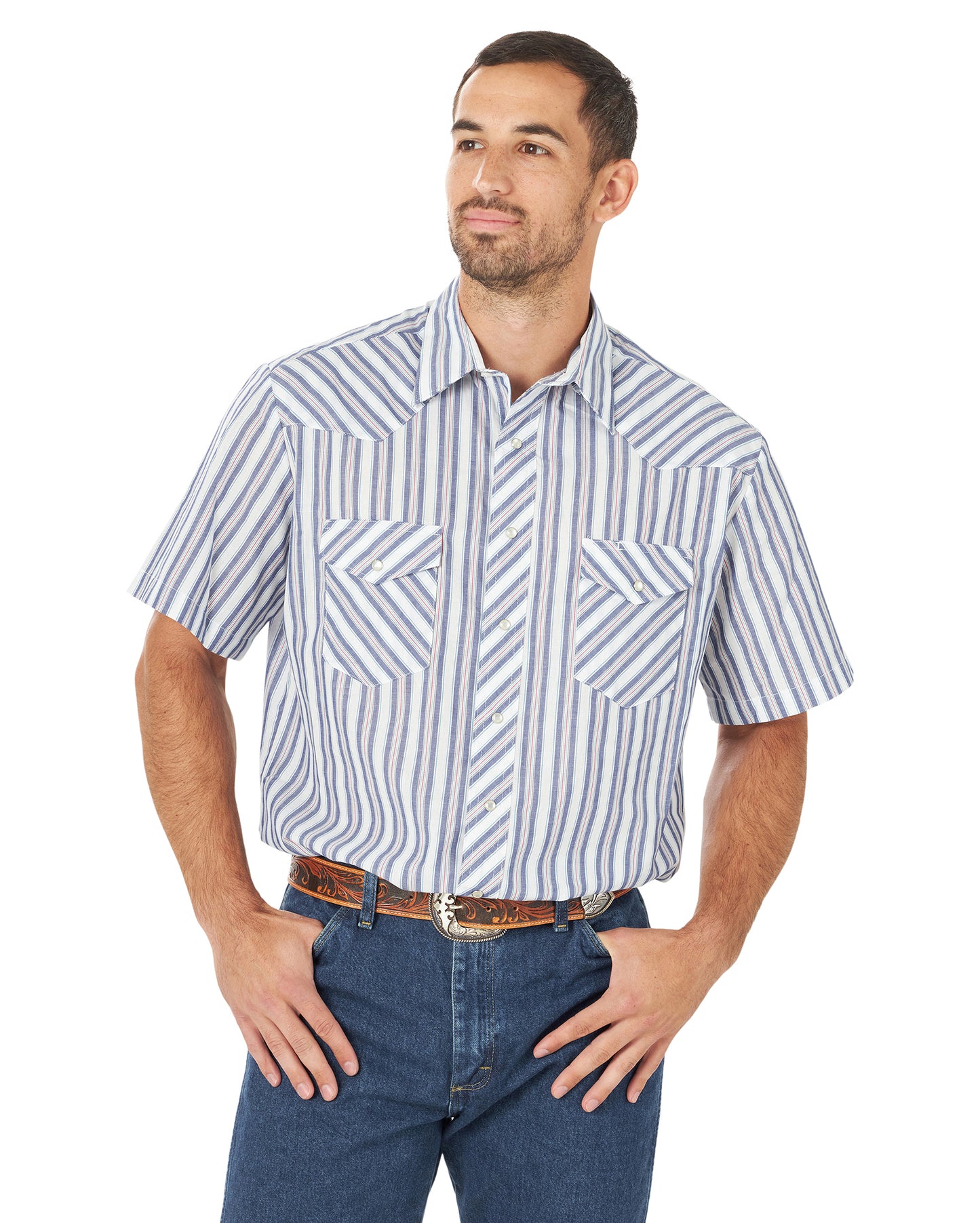 Men's Sport Basics Assorted Short Sleeve Western Shirt by Wrangler from Skip’s Western Outfitters | WRA-76951PP-MT-REGULAR