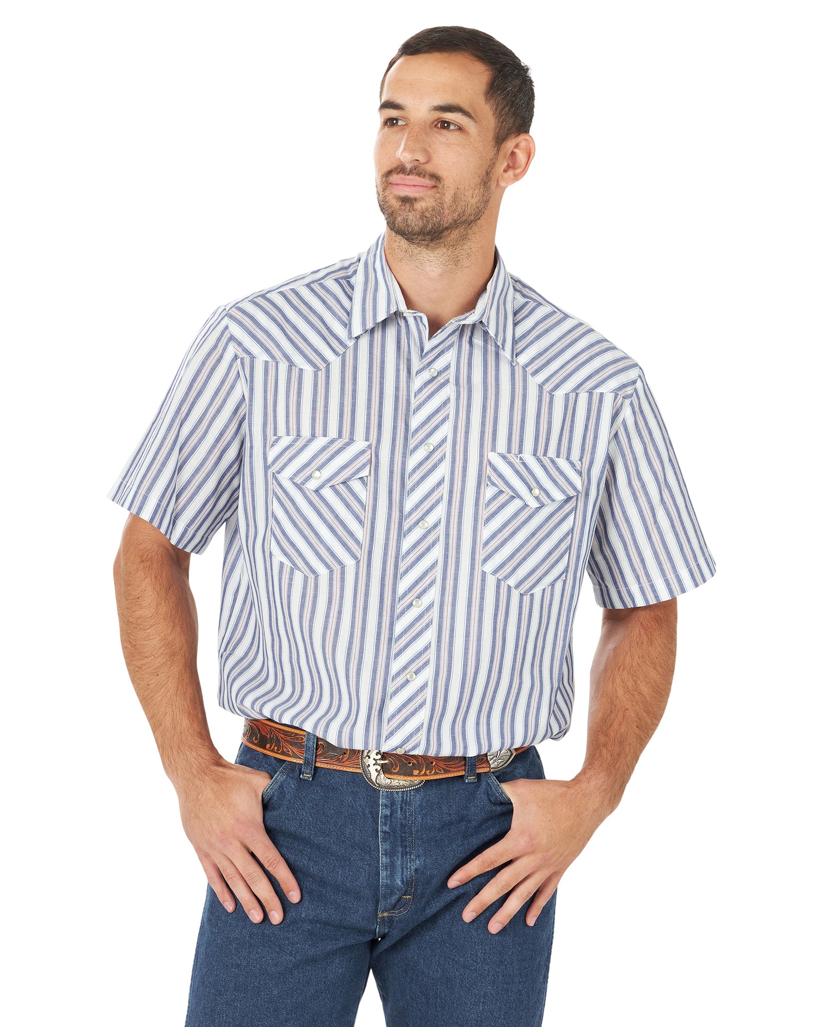 Men's Sport Basics Assorted Short Sleeve Western Shirt by Wrangler from Skip’s Western Outfitters | WRA-76951PP-MT-REGULAR