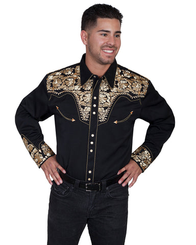 Mens Floral Embroidered Western Shirt