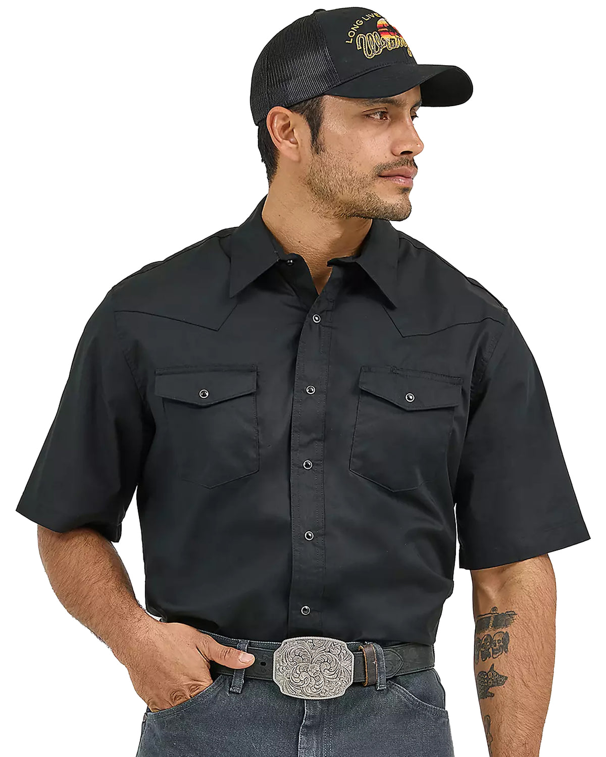 Men's Wrangler Short Sleeve Solid Western Snap Sport Shirt - 1071106BK