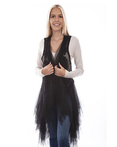 Women's Embroidered Tulle Layered Duster