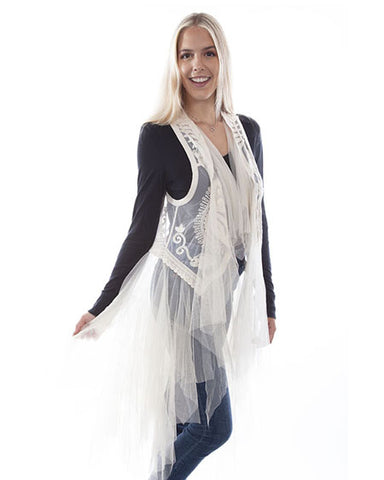 Women's Embroidered Tulle Layered Duster