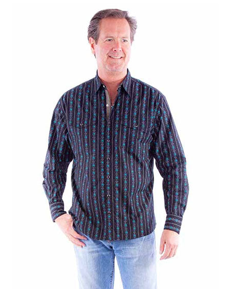 Men's Skull Stripe Shirt by Scully from Skip’s Western Outfitters | SCU-PS-093-TUR-S-TURQUOISE