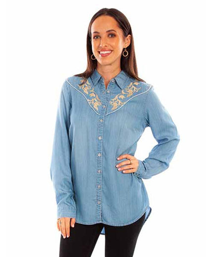 Women's Tencel Blouse by Scully from Skip’s Western Outfitters | SCU-HC847-BLU-S-BLUE
