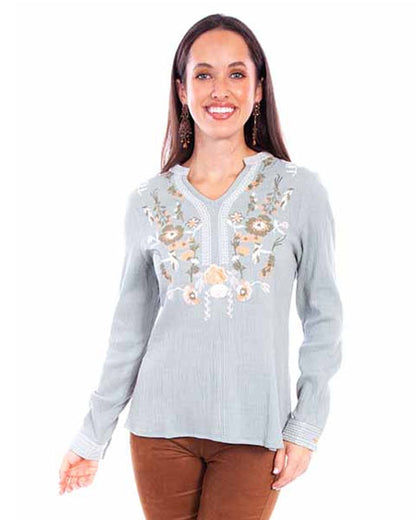 Women's Embroidered Pull Over Top by Scully from Skip’s Western Outfitters | SCU-HC881-SAG-XS-SAGE