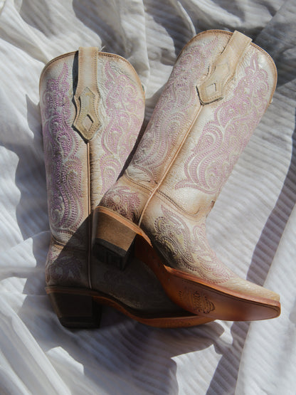 Corral C4143 Women's Handcrafted Snip Toe Cowgirl Boots in Tan White at Skip's Western Outfitters