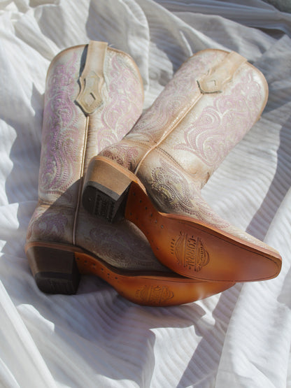 Corral C4143 Women's Handcrafted Snip Toe Cowgirl Boots in Tan White at Skip's Western Outfitters