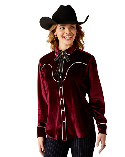 Women's Casa Rosa Shirt by Ariat from Skip’s Western Outfitters | ARI-10053976-S-BURGUNDY
