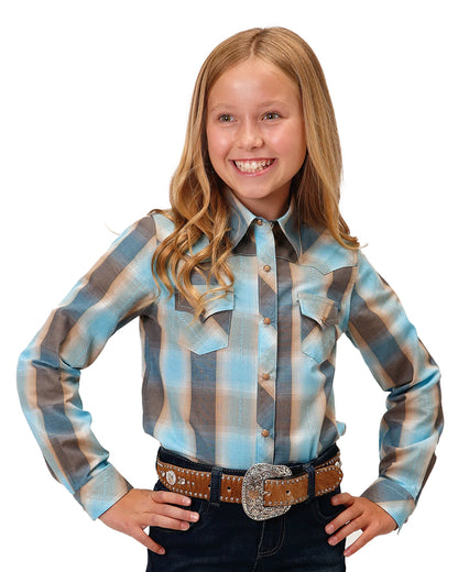 Girls' Beach Dobby Western Shirt by Roper from Skip’s Western Outfitters | KAR-03-080-0062-0480-GR-XS-GREEN