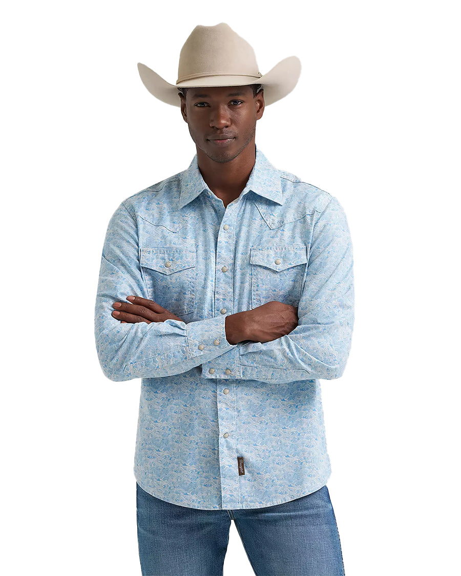 Men's Modern Fit Retro® Premium Long Sleeve Snap Shirt by Wrangler from Skip’s Western Outfitters | WRA-112374976-M-REG