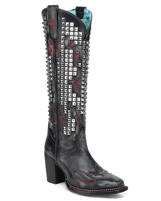 Women's Embroidery & Studs Fashion Heel Western Boots - A4945