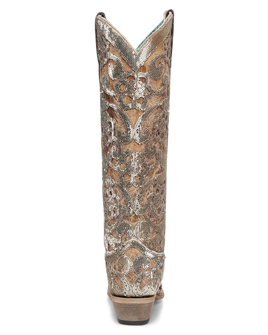 Women's Floral Sequin Tall Top Western Boots - A4867