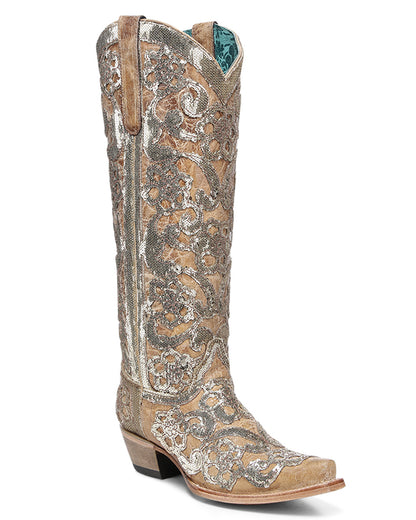 Women's Floral Sequin Tall Top Western Boots - A4867 by Corral from Skip’s Western Outfitters | COR-A4867-050-M