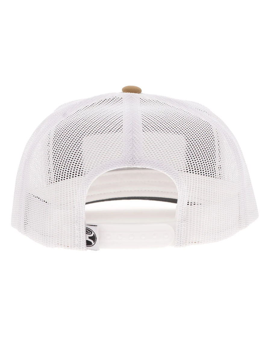 Resistol Tan / White 5-Panel Trucker With Black / Red Rectangle Patch - 2552T-Tnwh