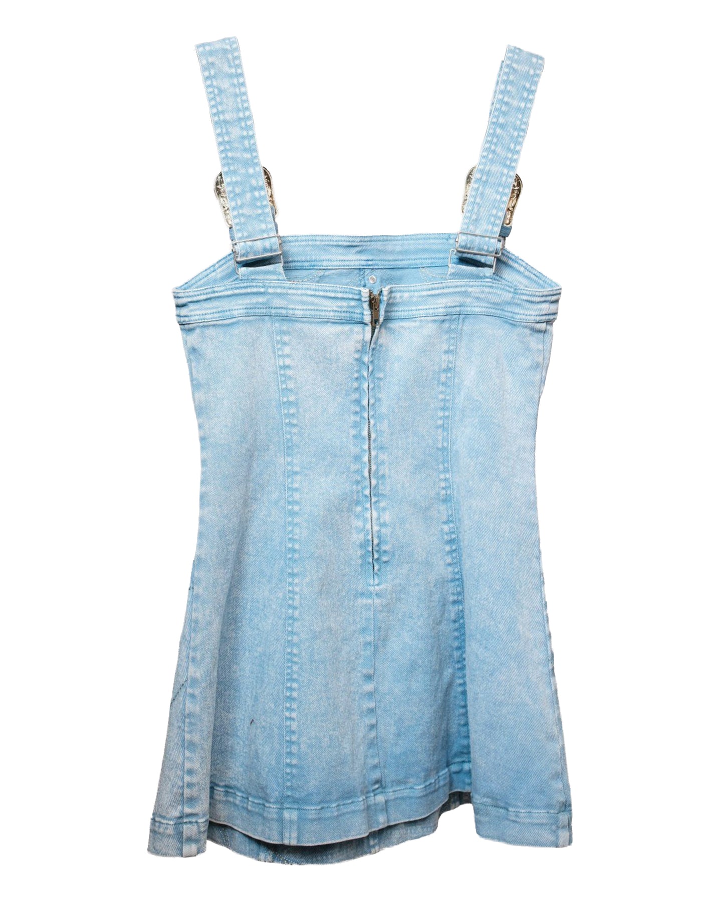 Women's Studded Western Buckle Stretch Denim Dress - 23466D-Sky-Wash