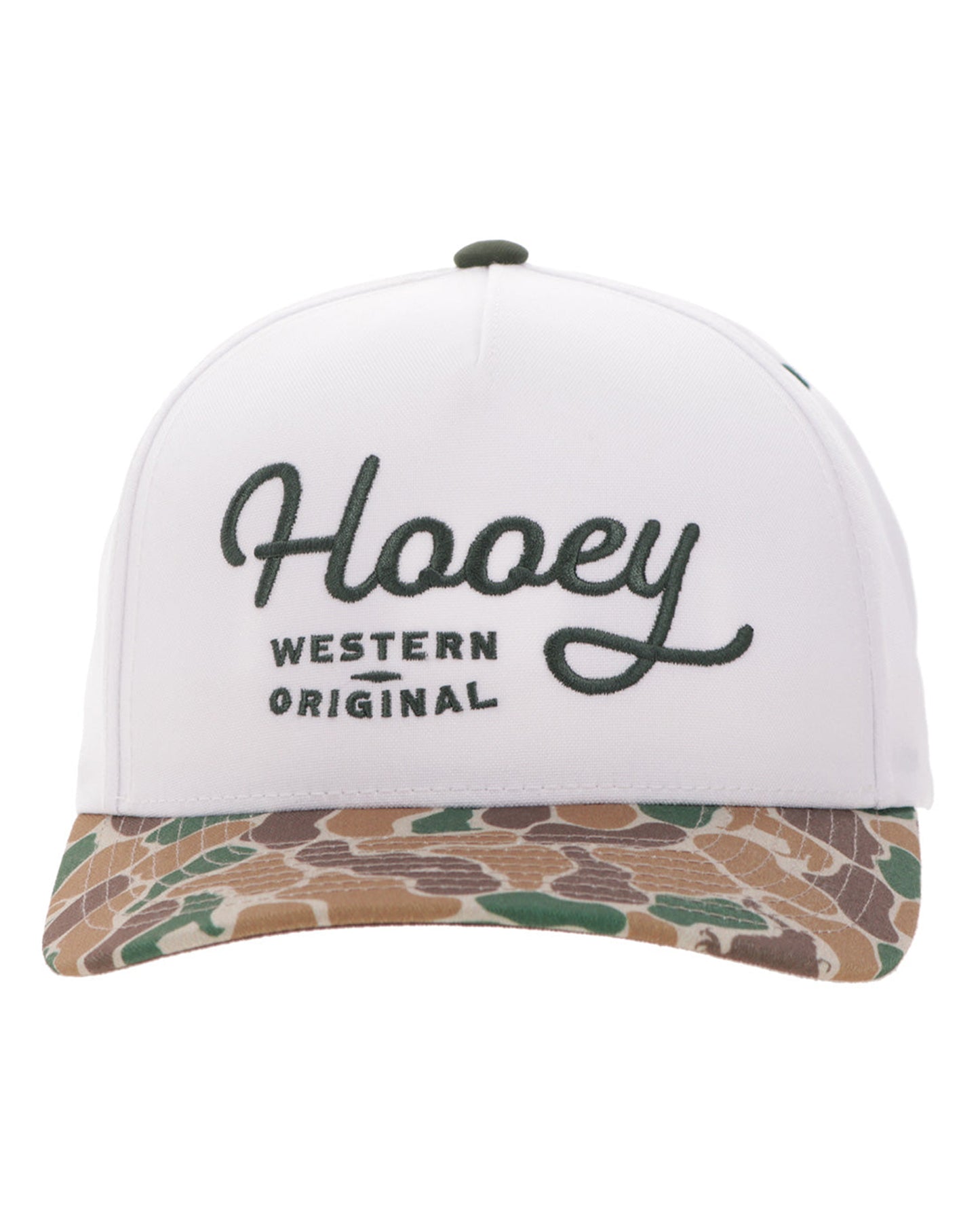 Og White / Camo 5-Panel Trucker With Green Stitching - 2560T-Whca