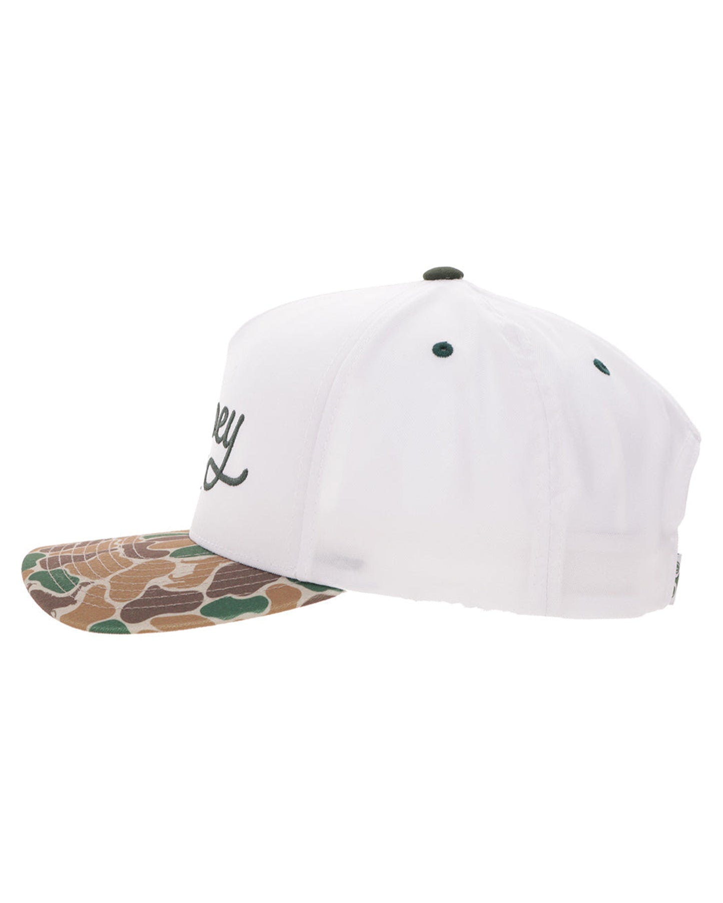 Og White / Camo 5-Panel Trucker With Green Stitching - 2560T-Whca