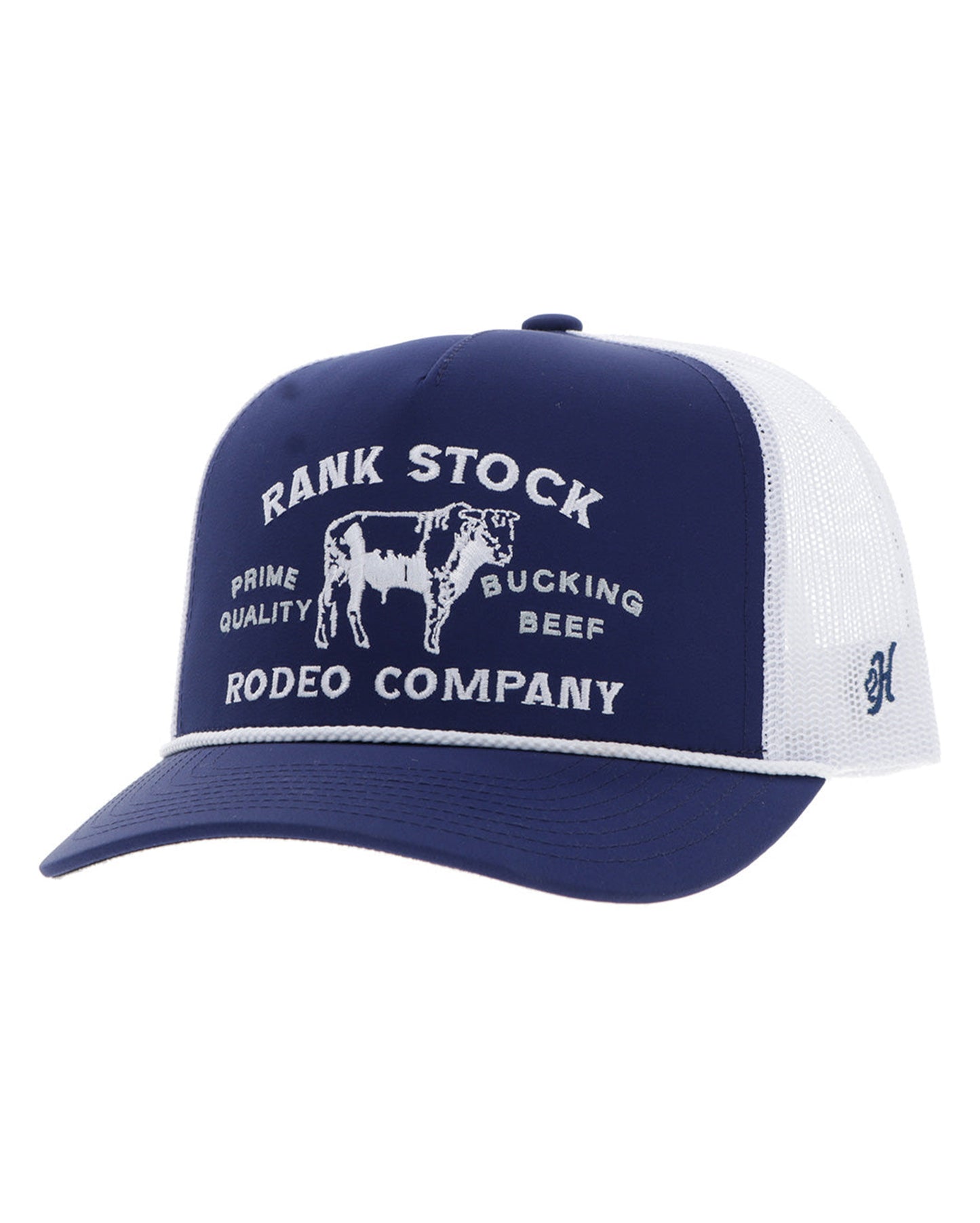 Rank Stock Navy / White 5-Panel Trucker With White Stitching - 2562T-Nvwh by Hooey from Skip’s Western Outfitters | HOO-2562T-NVWH-O/S-NAVY/WHITE