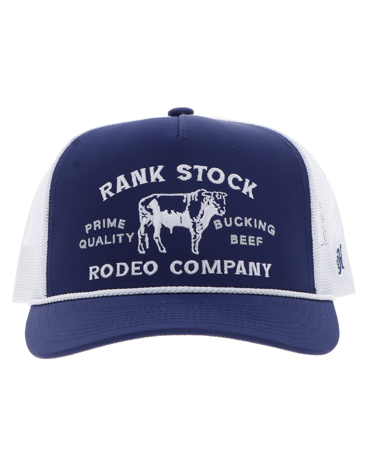 Rank Stock Navy / White 5-Panel Trucker With White Stitching - 2562T-Nvwh
