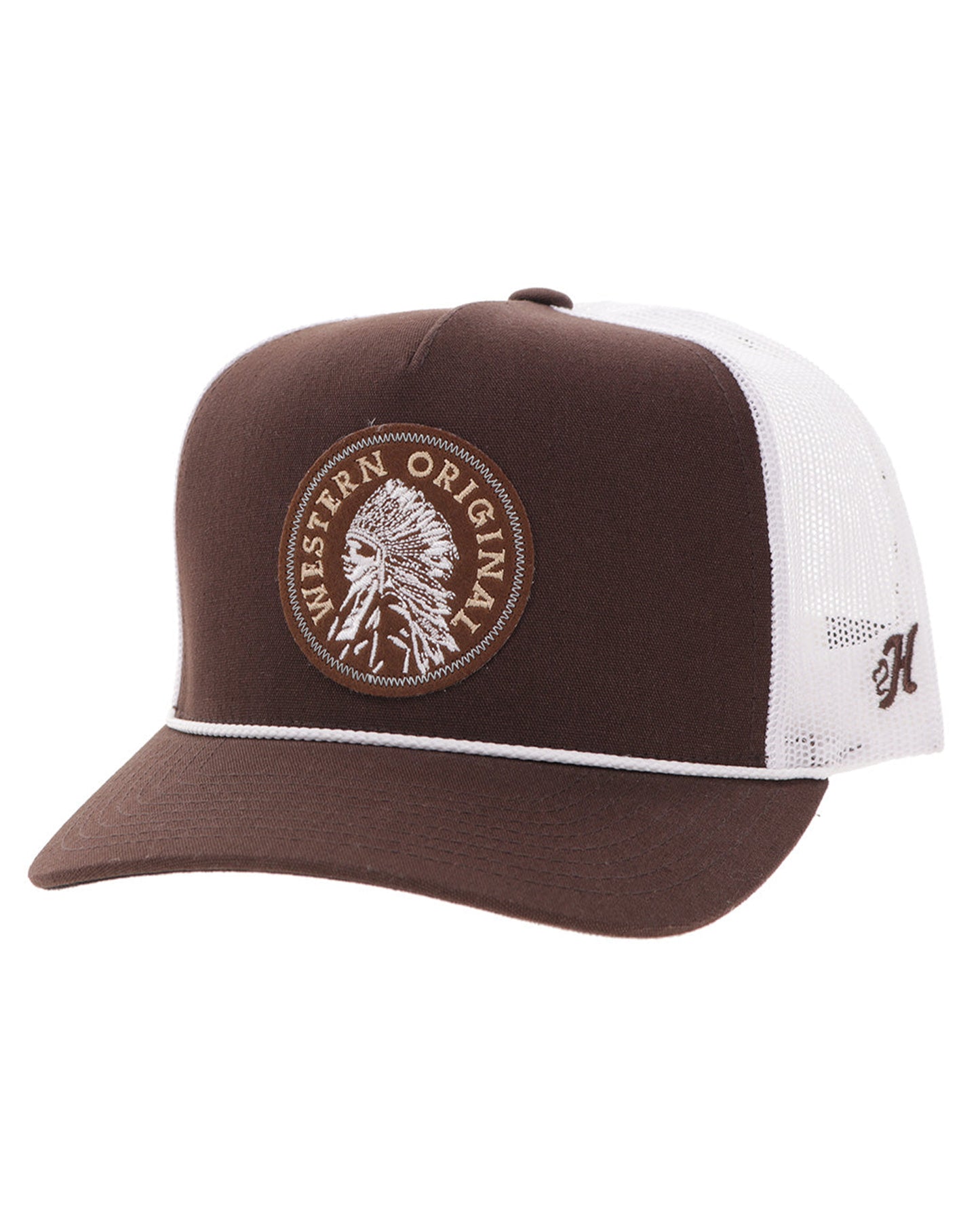Quanah Brown / White 5-Panel Trucker With White / Brown Stitching - 2626T-Brwh by Hooey from Skip’s Western Outfitters | HOO-2626T-BRWH-O/S-BROWN/WHITE