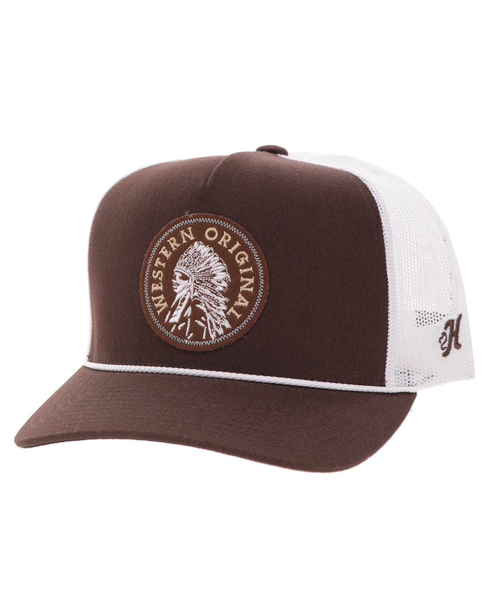 Quanah Brown / White 5-Panel Trucker With White / Brown Stitching - 2626T-Brwh by Hooey from Skip’s Western Outfitters | HOO-2626T-BRWH-O/S-BROWN/WHITE