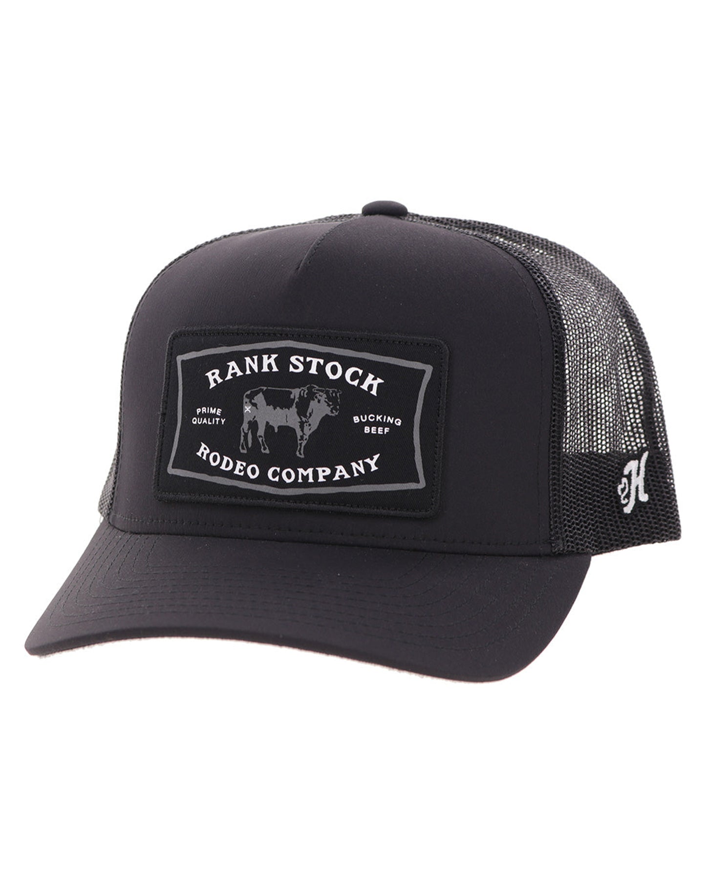Rank Stock Black 5-Panel Trucker With Black / White Rectangle Patch - Youth - 2661T-Bk-Y