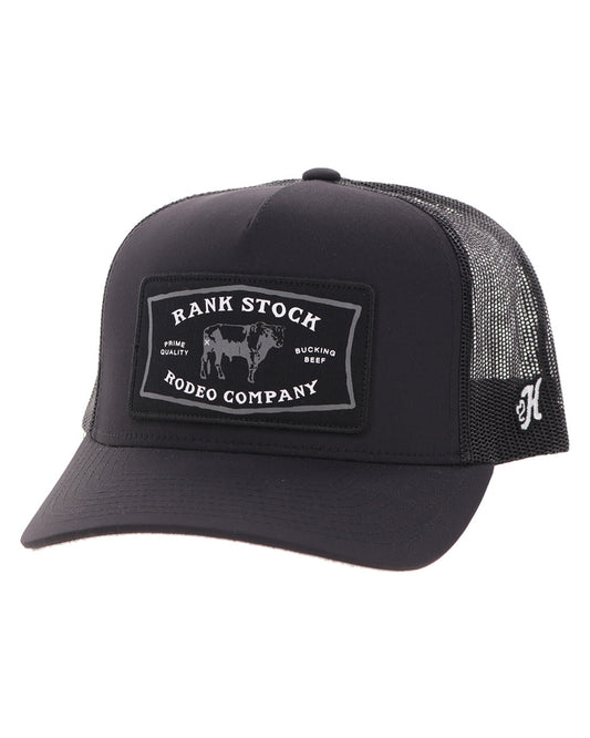 Rank Stock Black 5-Panel Trucker With Black / White Rectangle Patch - Youth - 2661T-Bk-Y
