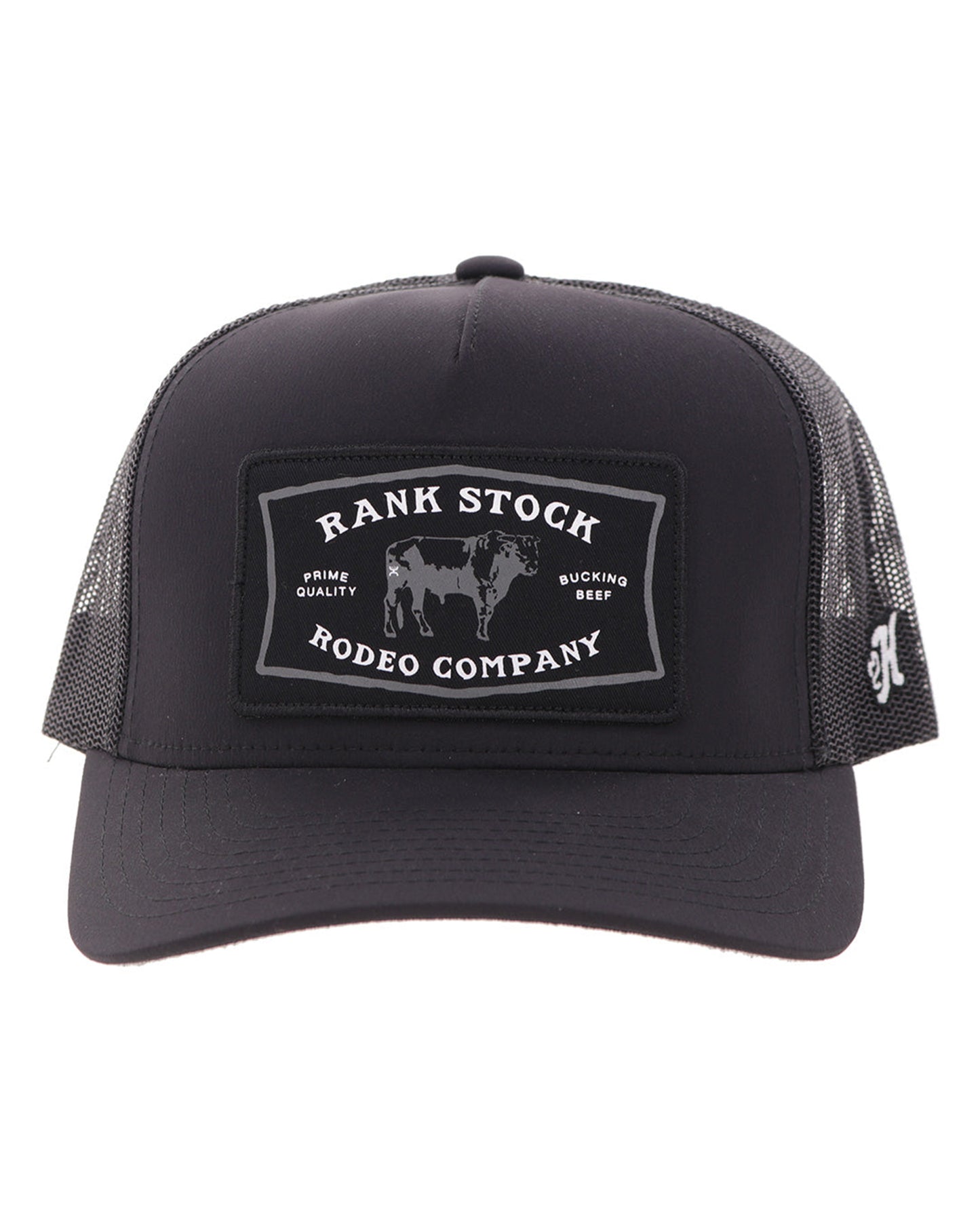 Rank Stock Black 5-Panel Trucker With Black / White Rectangle Patch - Youth - 2661T-Bk-Y