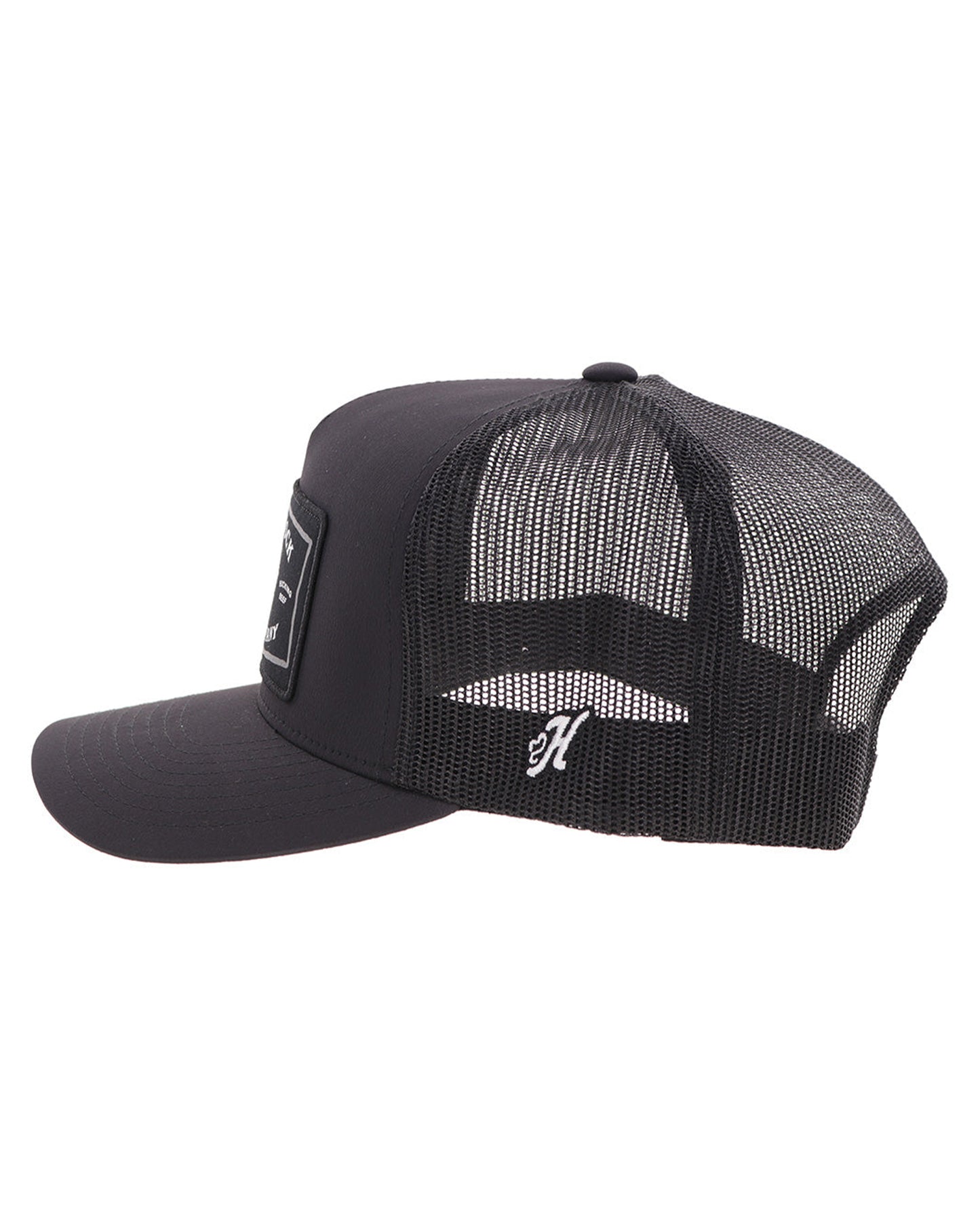 Rank Stock Black 5-Panel Trucker With Black / White Rectangle Patch - Youth - 2661T-Bk-Y