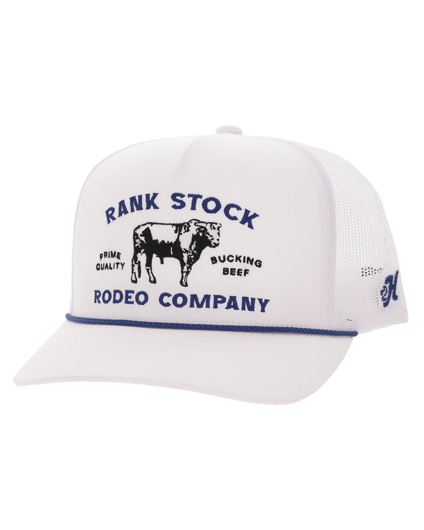 Rank Stock White 5-Panel Trucker With Blue / Black Stitching - 2662T-Wh by Hooey from Skip’s Western Outfitters | HOO-2662T-WH-O/S-WHITE