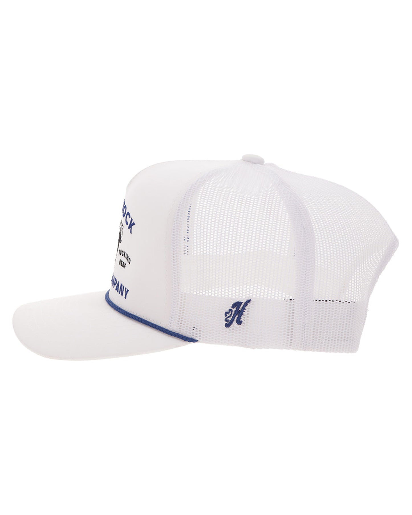 Rank Stock White 5-Panel Trucker With Blue / Black Stitching - 2662T-Wh