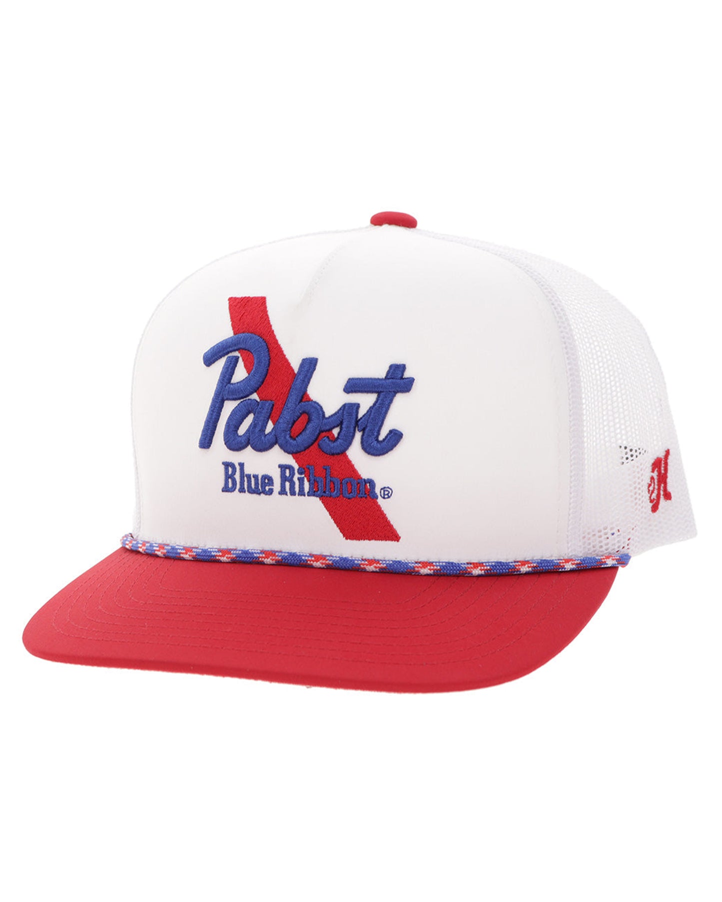 Pabst Blue Ribbon White / Red Bill With Blue / Red Stitching - 2675T-Wh by Hooey from Skip’s Western Outfitters | HOO-2675T-WH-O/S-WHITE/RED