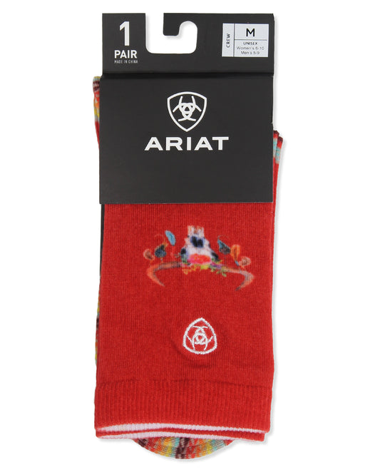 Women's Ariat Southwest Geometry Crew Socks by NESTERHOSIERY from Skip’s Western Outfitters | NES-2721-M-RUST