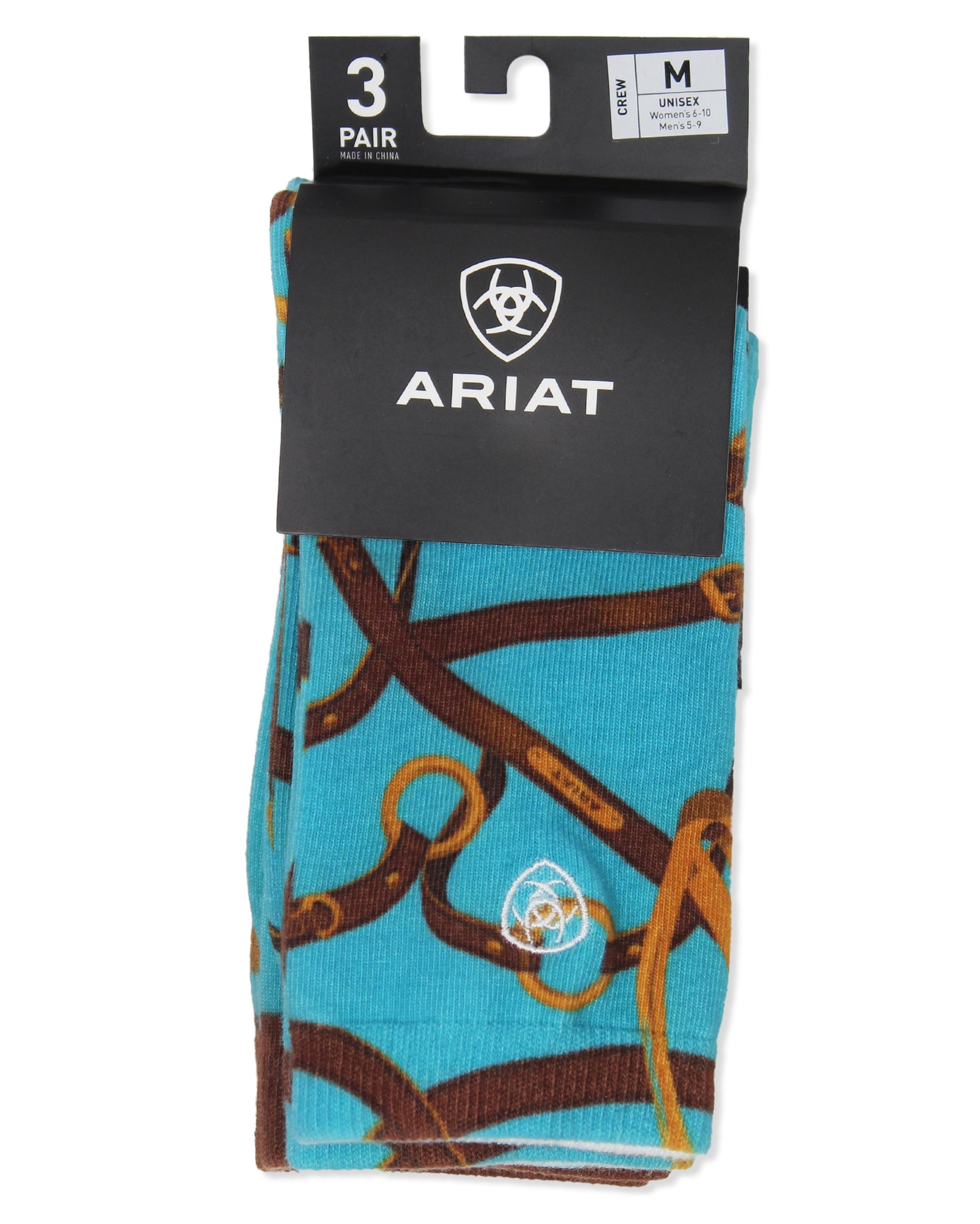 Women's Ariat Novelty Crew Socks by NESTERHOSIERY from Skip’s Western Outfitters | NES-2994-M-MILKY-BLUE-SNAFFLE