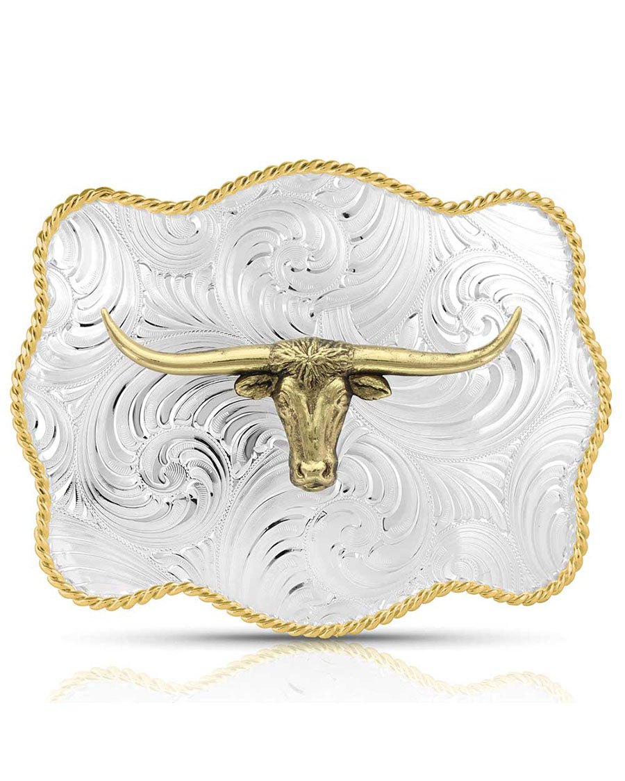 Bold Engraved Scalloped Buckle With Longhorn - 50510-767H