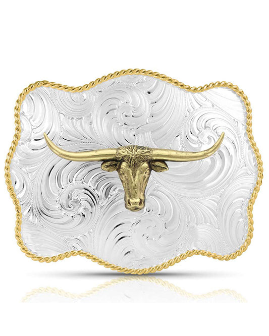 Bold Engraved Scalloped Buckle With Longhorn - 50510-767H