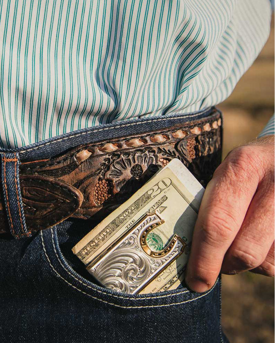 Two-Tone Carved Horseshoe Money Clip