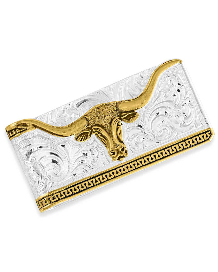 Two-Tone Carved Longhorn Money Clip