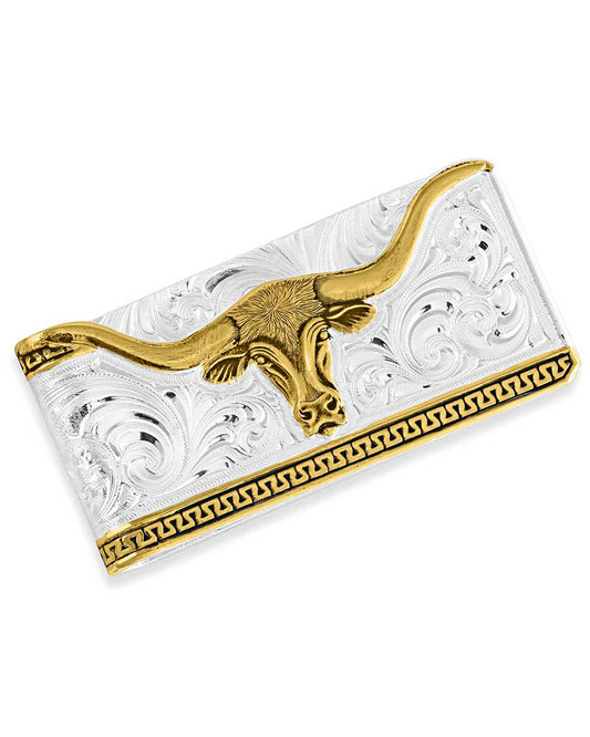 Two-Tone Carved Longhorn Money Clip