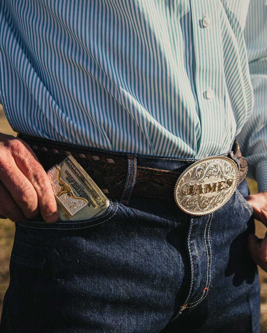 Two-Tone Carved Longhorn Money Clip