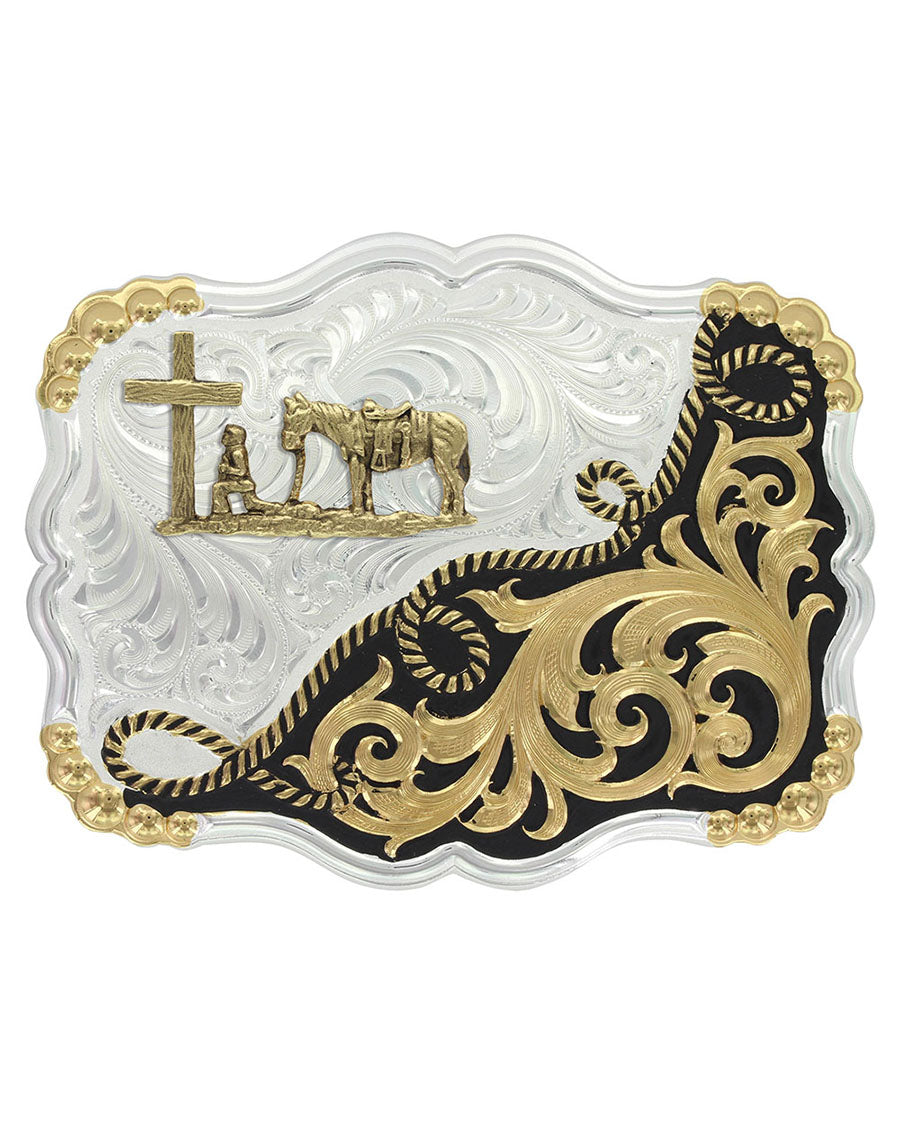Two Tone Half-N-Half Rope Christian Cowboy Buckle