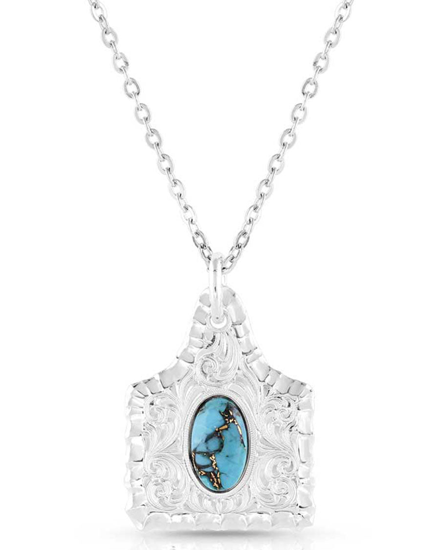 Chiseled Cow Tag Turquoise Necklace